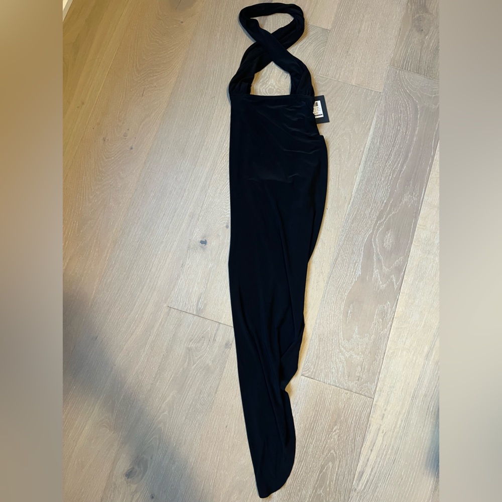 Norma Kamali Cross Halter Side Drape Black XS Revolve mini slit dress. Worn once - Picture 4 of 9